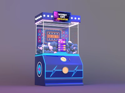 Blue Neon Claw Machine Arcade Game With Plush Toys And Coin Operated Design 3d model