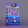 Blue Neon Claw Machine Arcade Game With Plush Toys And Coin Operated Design