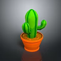 Vibrant Green Cactus Plant in Orange Pot with Soil on Gray Surface