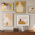 Modern Gallery Wall Interior Featuring Various Framed Art Prints And Decorative Items 3d model