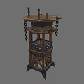 Wooden Medieval Tower With Layered Structure Metal Chains And Spiked Base 3d model