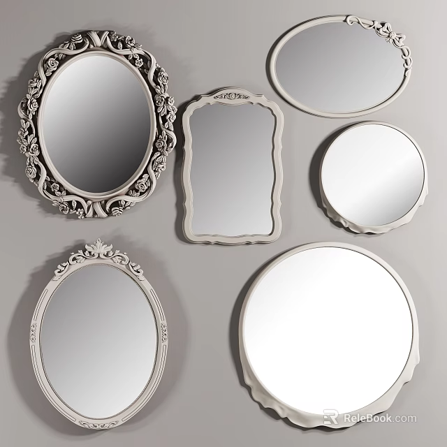 Decorative Mirrors In Various Shapes Including Oval Round And Rectangular Designs 3d model