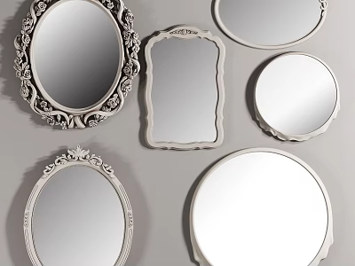 Decorative Mirrors In Various Shapes Including Oval Round And Rectangular Designs 3d model