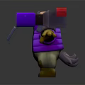 3D One Eyed Cat Like Game Character Wearing Purple Jacket Yellow Gloves And Holding Device