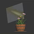 Green Plants With Pink Flowers In Wooden Barrel Pot And Bee