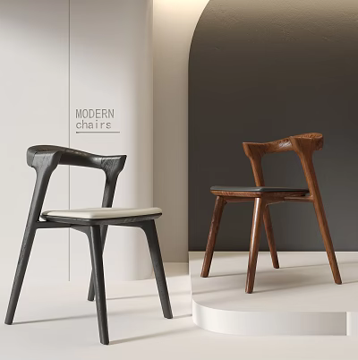 Modern Dining Chairs With Armrests Wooden And Black Frames Upholstered Seats 3d model