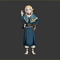 Blonde Haired Hero Character In Teal Outfit With Creature Companion And Raised Hand Pose
