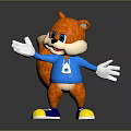 Playful Orange Cartoon Game Character in Blue Shirt With White Gloves and Blue Shoes