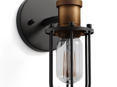 Vintage Industrial Wall Light With Black Metal Base And Brass Accent Glass Shade 3d model