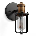Vintage Industrial Wall Light With Black Metal Base And Brass Accent Glass Shade