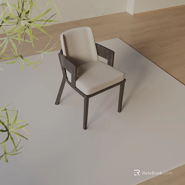 Modern Dining Chair Featuring Light Upholstery Dark Wooden Frame With Green Plants Indoor 3d model 
