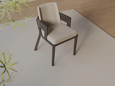 Modern Dining Chair Featuring Light Upholstery Dark Wooden Frame With Green Plants Indoor 3d model
