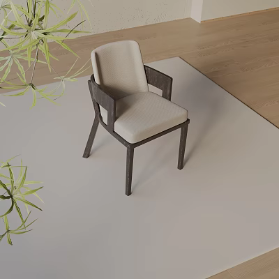 Modern Dining Chair Featuring Light Upholstery Dark Wooden Frame With Green Plants Indoor 3d model