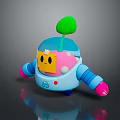 Adorable Colorful Robot Character With Green Leaf And Smiling Pink Head