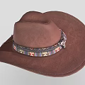 Brown Leather Cowboy Hat With Decorative Colorful Pattern Band And Metal Buckle