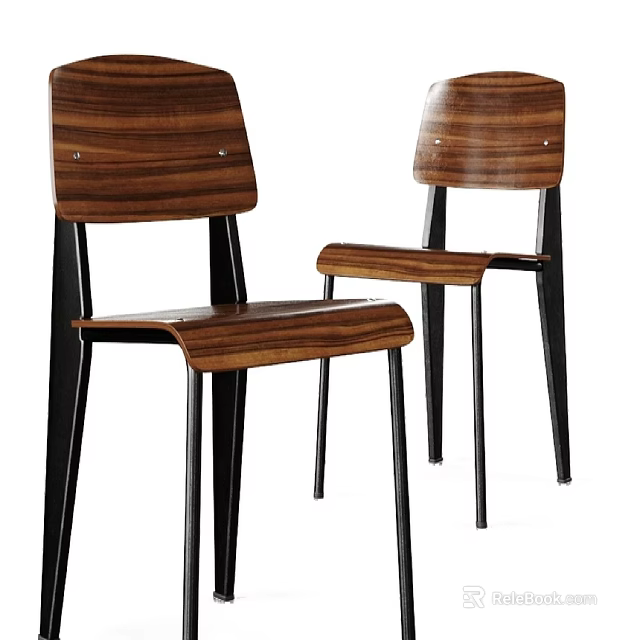Pair of Modern Wooden Leisure Chairs Featuring Black Metal Legs And Sleek Design 3d model 