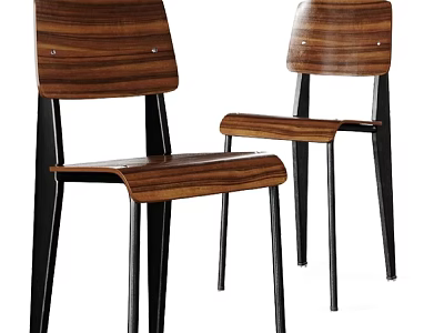 Pair of Modern Wooden Leisure Chairs Featuring Black Metal Legs And Sleek Design 3d model