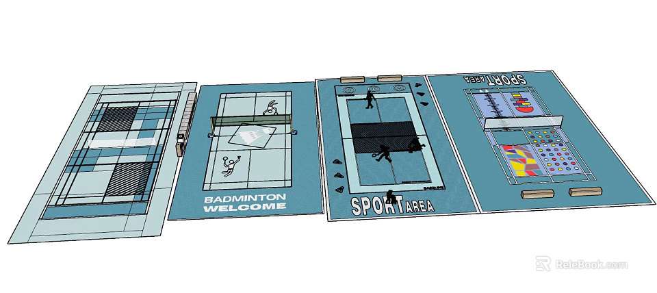 Indoor Badminton Court Sports Area Design For Fitness Welcome Layout 3d model 