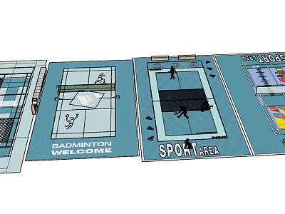 Indoor Badminton Court Sports Area Design For Fitness Welcome Layout 3d model