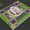 Cartoon Architecture Plan Scene With Green Lawn Areas Gray Road Layout And White Buildings