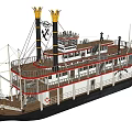 Classic Paddle Steamboat With Twin Funnels On Water 3d model
