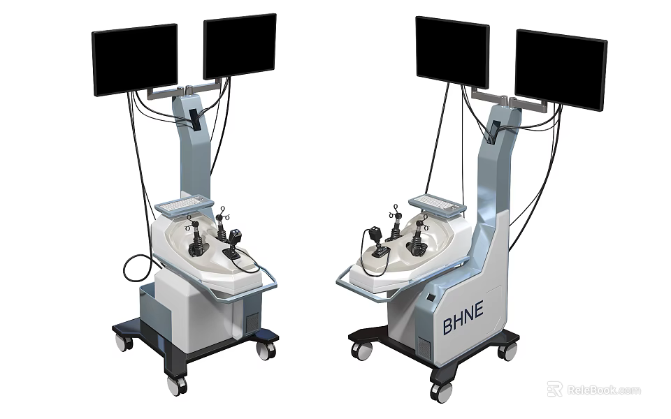 BNE Medical Control Console Equipment With Dual Monitors And Wheeled Design 3d model 