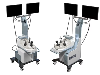 BNE Medical Control Console Equipment With Dual Monitors And Wheeled Design 3d model