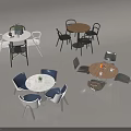 Modern Round Table and Chair Set With Marble Wooden Top And Colorful Seats