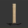 Tall Natural Beige Cylindrical Candle On Dark Textured Tray