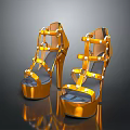 Elegant Golden Strappy Studded High Heels With Platform Sole Fashion Design