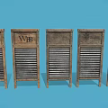 Vintage Wooden Shutters With Metal Slats And WBB Logo On Blue Background Design