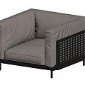 Modern Single Seater Sofa With Light Leather Upholstery And Black Lattice Frame