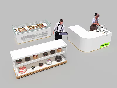 Modern Display Shelves Showcasing Desserts With Pastry Cases And Cashier Counter 3d model