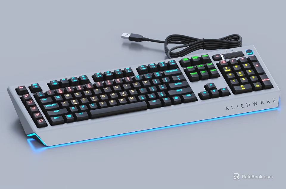 ALEXWAT Wired USB Gaming Keyboard with RGB LED Backlit Numeric Keypad Blue Light 3d model 