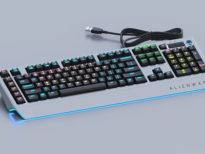 ALEXWAT Wired USB Gaming Keyboard with RGB LED Backlit Numeric Keypad Blue Light 3d model