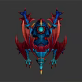 Game Movie Character Colorful Fantasy Creature With Blue Red Body Wings And Sharp Yellow Claws