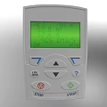 Industrial Equipment Control Panel With Green Digital Display Blue Red Buttons Start And Help Buttons