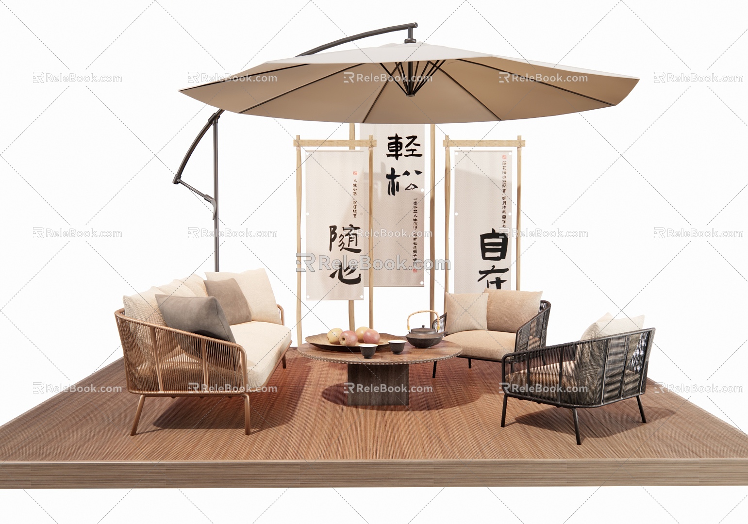 Outdoor Sofa Outdoor Table and Chair Rattan Sofa Leisure Sofa Camping Landscape 3d model