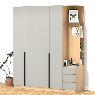 Log-style four-door wardrobe side cabinet 3d model