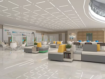 Modern Public Office Area With Open Layout Sofa Tables And Green Plants 3d model
