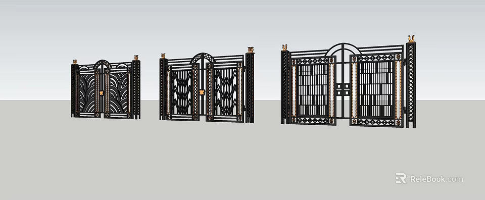 Wrought Iron Gates Featuring Various Ornate Designs And Decorative Architectural Details 3d model 