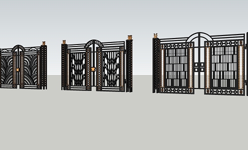 Modern gate wrought iron fence 3d model