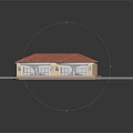 Single Story Building Featuring Red Tile Roof Light Colored Walls Arched Windows Lawn Stone Pathways