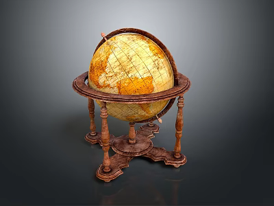 Vintage Globe With Ornate Wooden Stand For Home Decor 3d model
