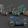 Five Open Frame Off Road Vehicles With Various Colors And Large Tires 3d model
