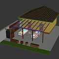 Outdoor Patio With Glass Roof Yellow House Black Roof White Sofas And Lawn