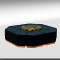 Hexagonal Modular Sofa Stool With Blue Upholstery And Golden Edges Decorative Center