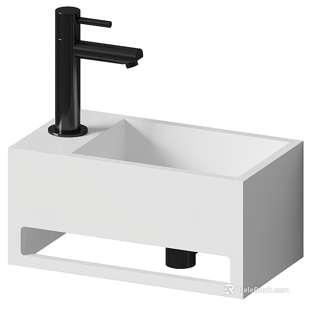 Modern White Square Washbasin With Black Faucet And Sleek Design 3d model 