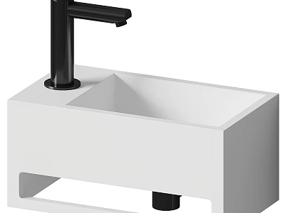 Modern White Square Washbasin With Black Faucet And Sleek Design 3d model