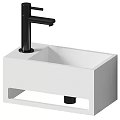 Modern White Square Washbasin With Black Faucet And Sleek Design